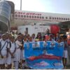 children boarding on an aeroplane