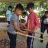 Children busy in hut making