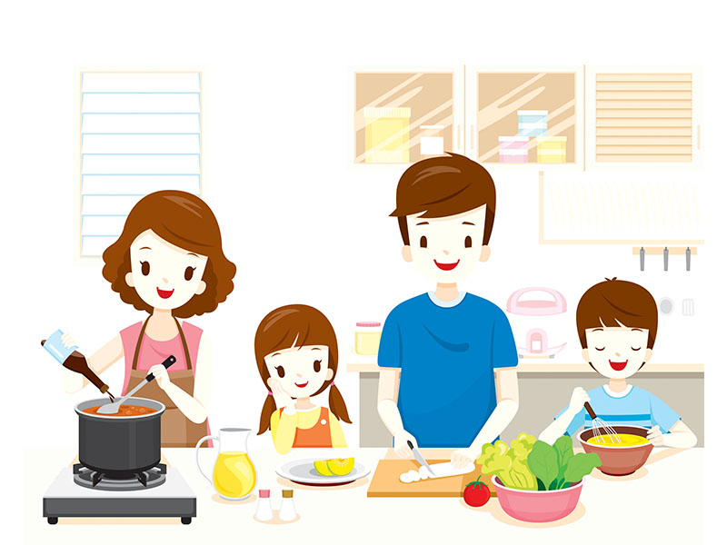 Happy Family Cooking Food In The Kitchen Together