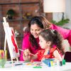 creative hobbies of childrenghter,Painting,On,Easel,Together,At