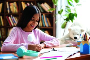 Happy,Smiling,Indian,Latin,Preteen,School,Girl,Pupil,Studying,At