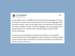 Annamalai seeks delayed implementation of three-language policy